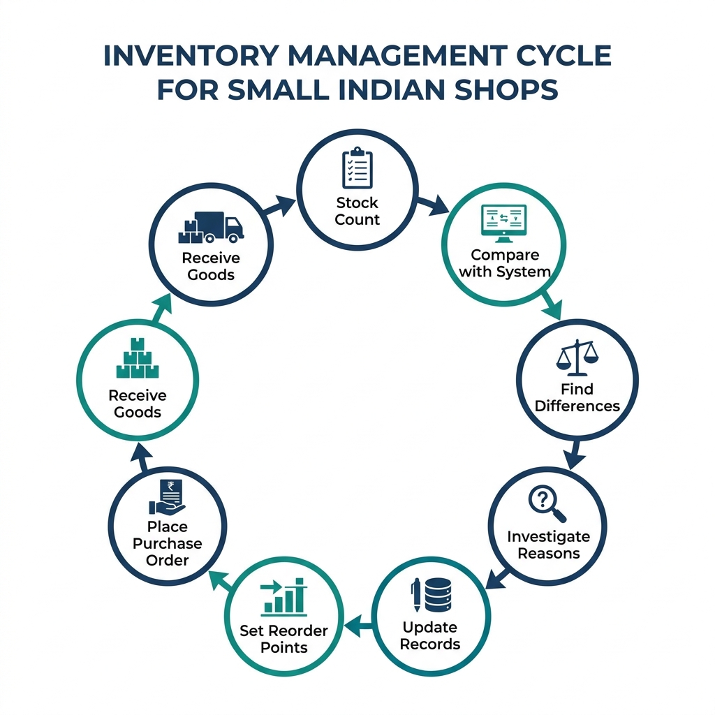 Stock management cycle for small Indian shops